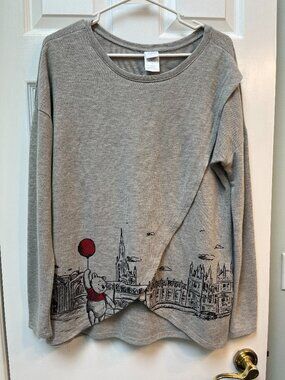 Winnie the Pooh in London, Women’s long sleeve t-shirt, Large, Gray